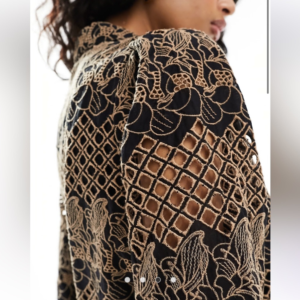 Eyelet Black and Tan Button Down Shirt